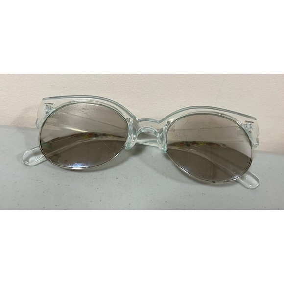 Clear Translucent Round Browline Clubmaster Ombré Tinted Sunglasses Glasses 👓 - Picture 4 of 4